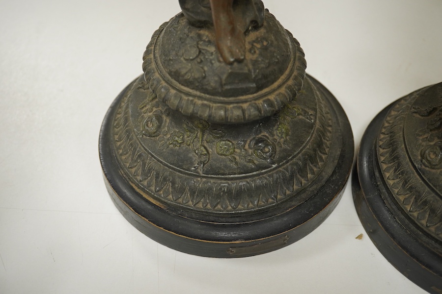 Two pairs of spelter figures, largest 53cm high. Condition - fair